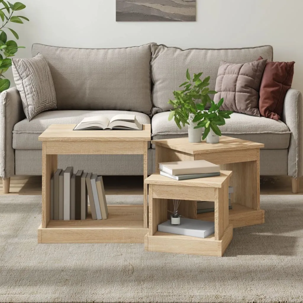 The Living Store Set 3 Tavolini Legno Rovere Sonoma | Arredo Salotto