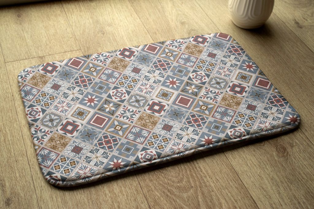 Badteppich Saugfähige - Badezimmer Teppich - Rutschfester Badvorleger Badematte - 90x60 cm - Geometrische Muster