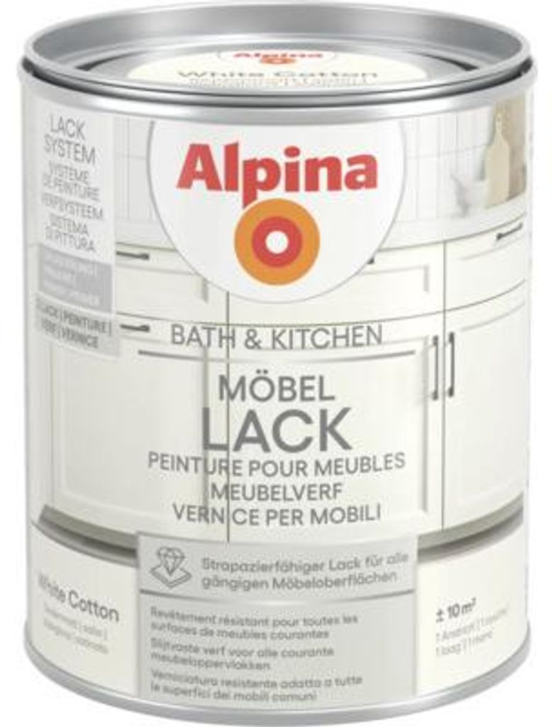 Alpina Bad & Küche Möbel-Lack Baumwollweiß Seidenmatt 0,75 Produktbild 