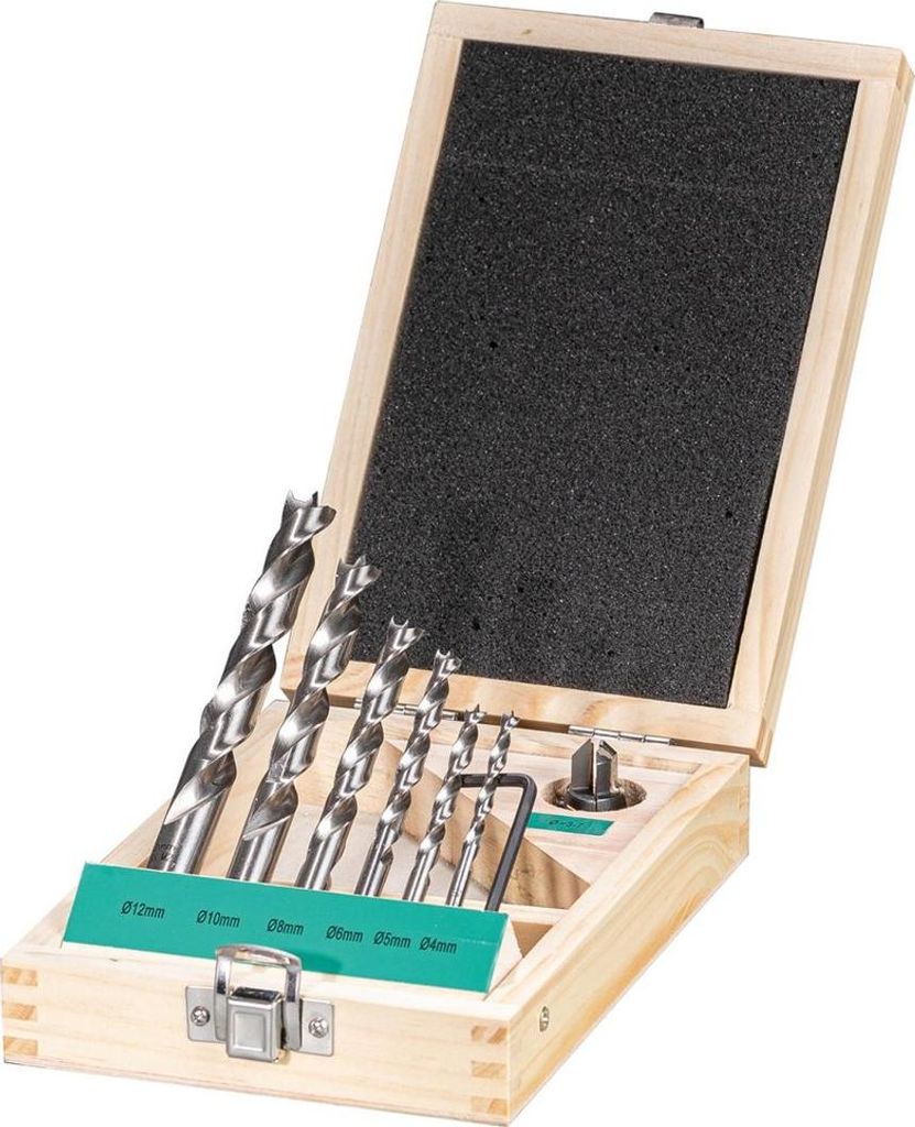 Fortis Holzspiralbohrer Satz HSS 7-tlg. 4,5,6,8,10,12 mm und 1 HW-Versenker