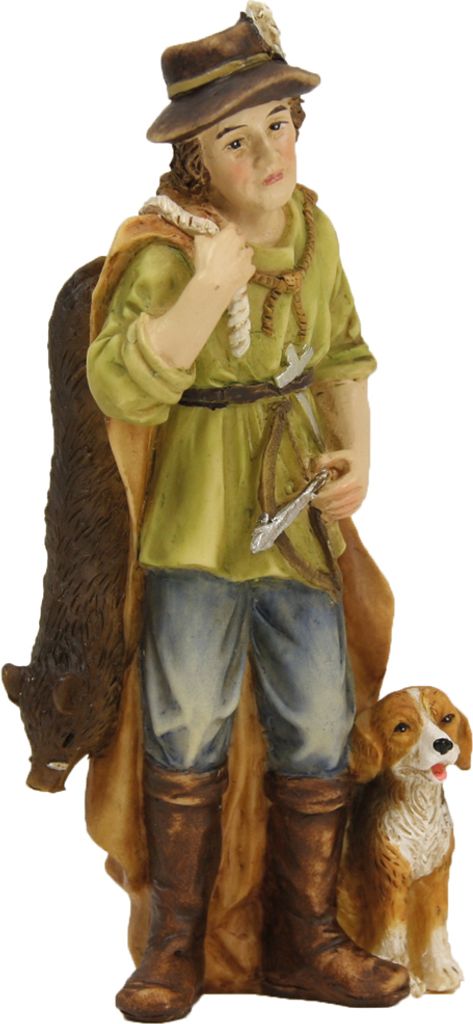 FADEDA Jäger mit Hund und Beute / Höhe:11 cm / handbemalt / detailgetreue Krippen Figuren - Weihnachten Tisch Dekoration Krippe Zubehör