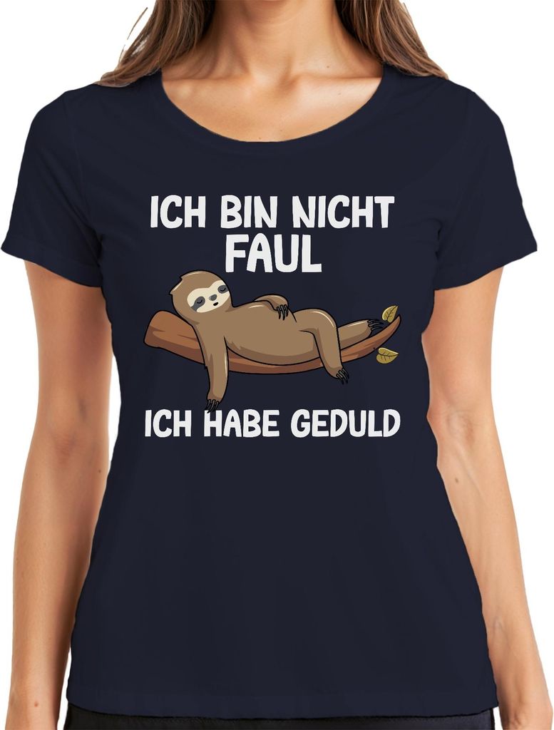 Nicht faul ich habe Geduld Faultier Geschenkidee Lustig Spruch Damen T-Shirt, Navy, 3XL