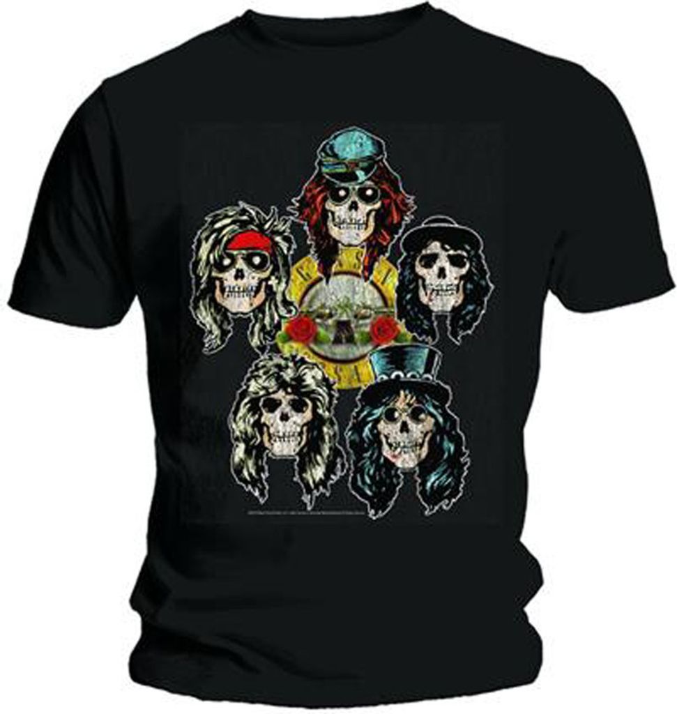 Guns N Roses Vintage Heads Herren Schwarz T Shirt: Groß