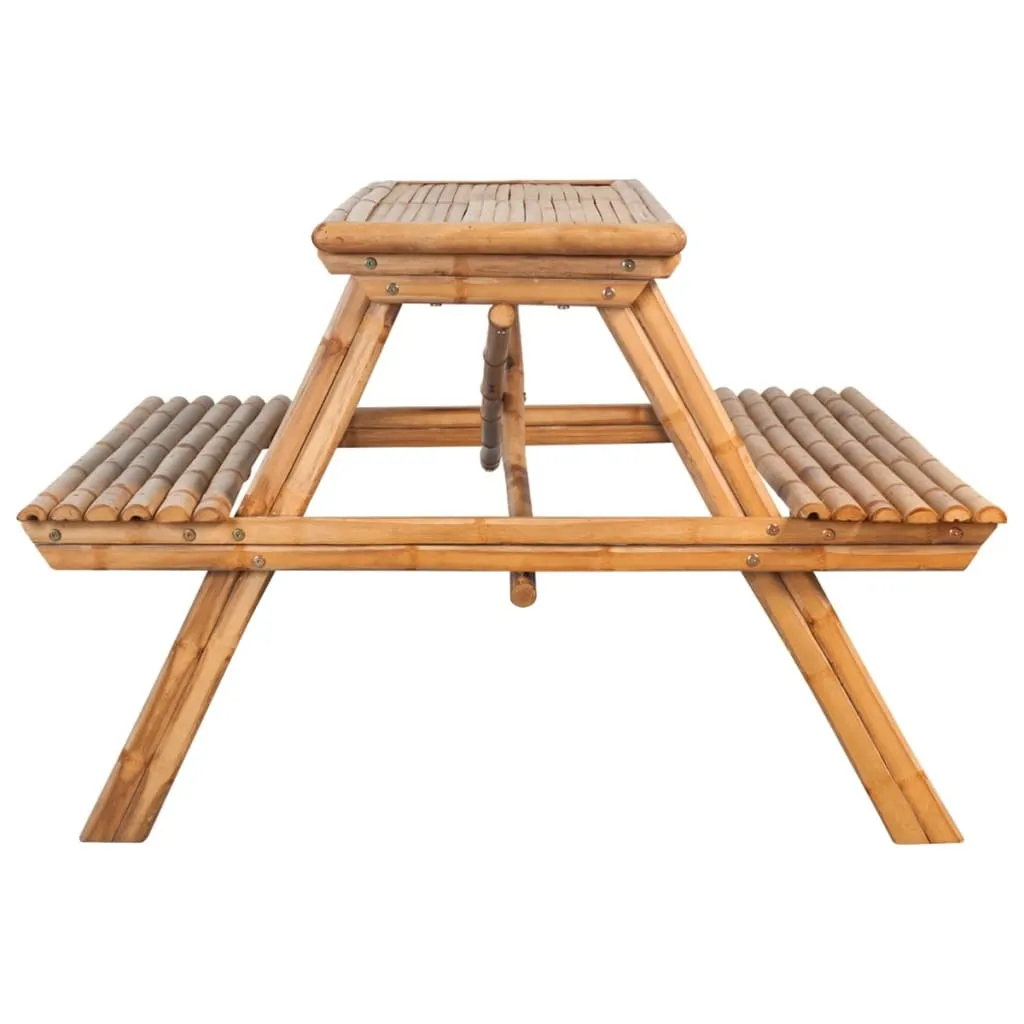 Table de pique-nique en bambou robuste 115x115 cm résistante à l'eau