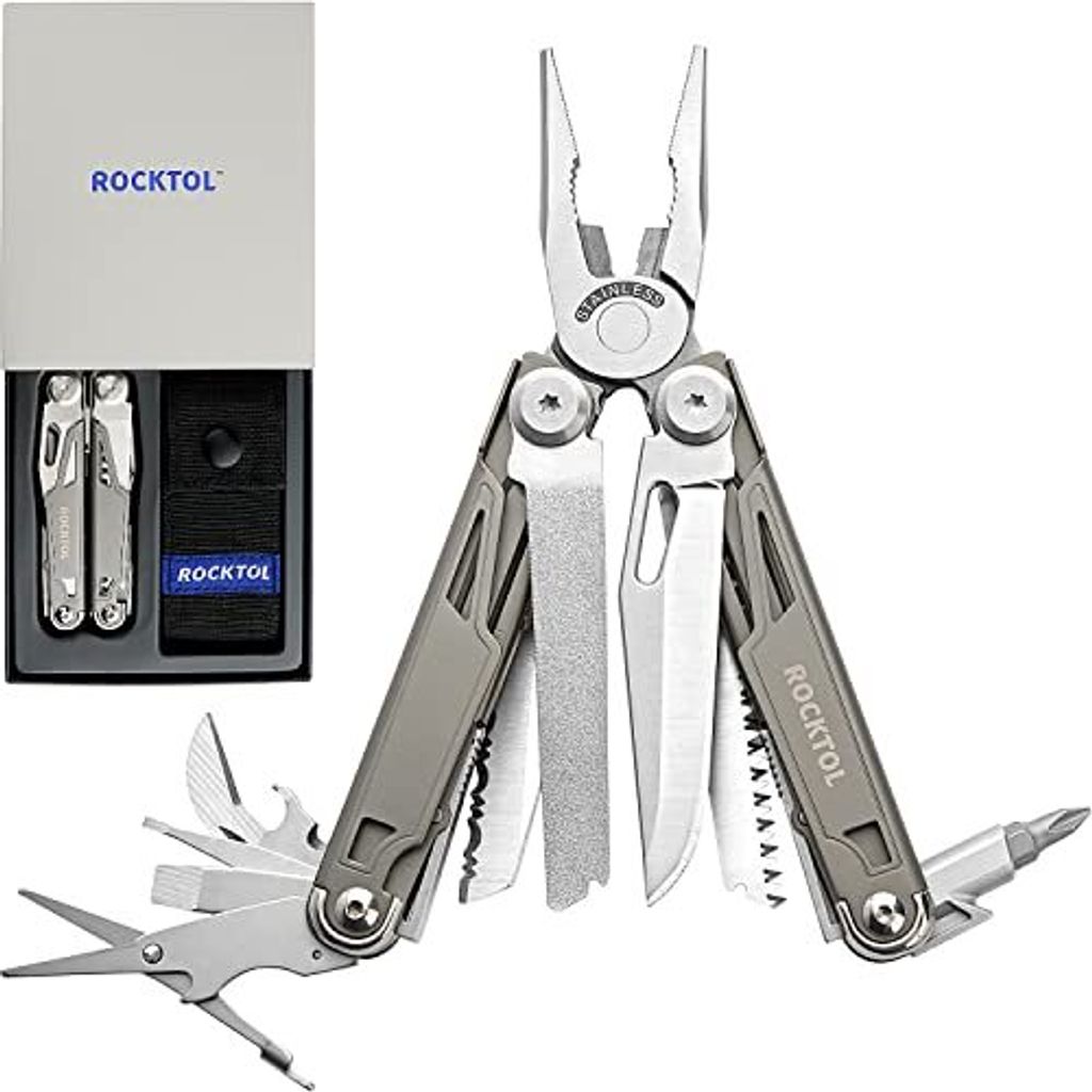 Rocktol Multifunktionszange, 19-in-1-Multitool-Zange Titan-Griff, Sicherheitsschloss, Leichtes EDC-Werkzeug Nylonscheide Geschenke, Männer