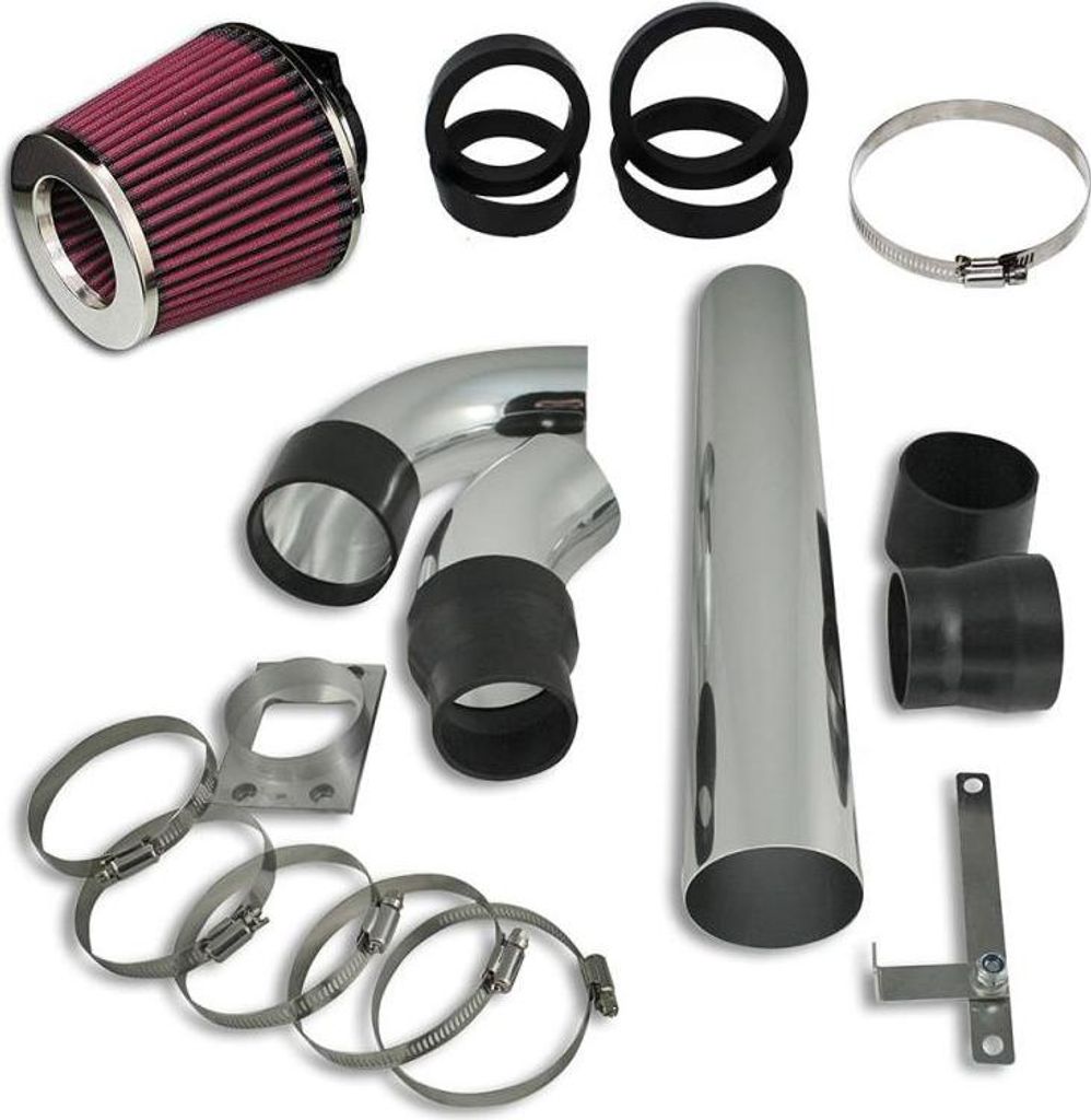 Edelstahl Powerrohr Luftfilter inkl. offener Sportluftfilter Rot universal Set