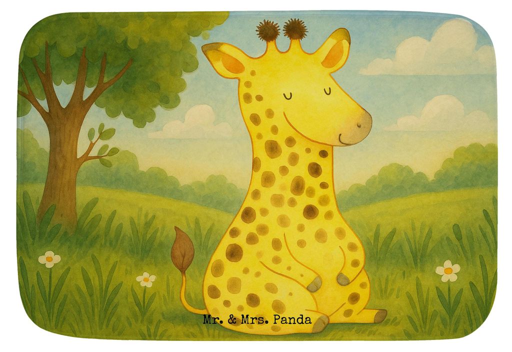Mr. & Mrs. Panda Badvorleger Giraffe Zufrieden Design - Weiß - Geschenk, duschmatte, Badezimmerteppich, Afrika, Abenteuer, Teppich Bad, Glück, Ba...