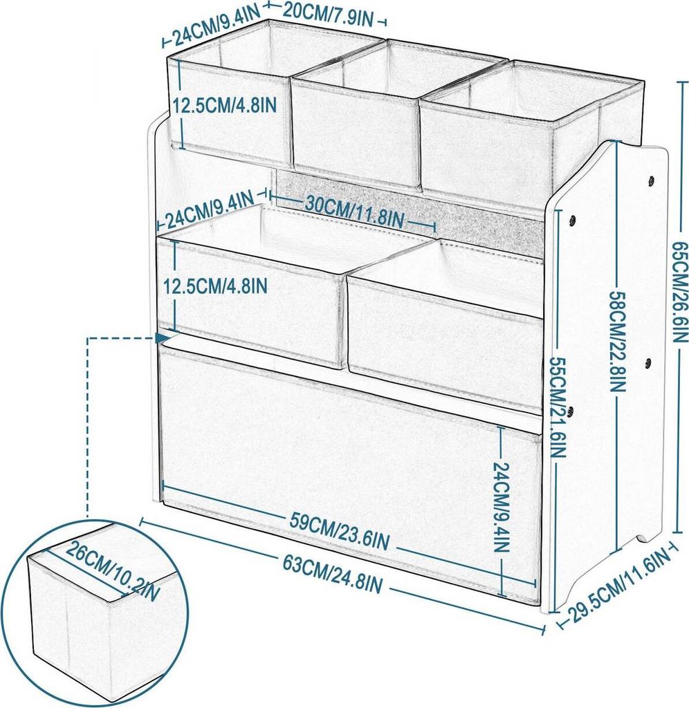 EUGAD Kinderregal, 1-tlg., Aufbewahrungsboxen Aus MDF Vliesstoff Weissplusgrau S0l6p0d7