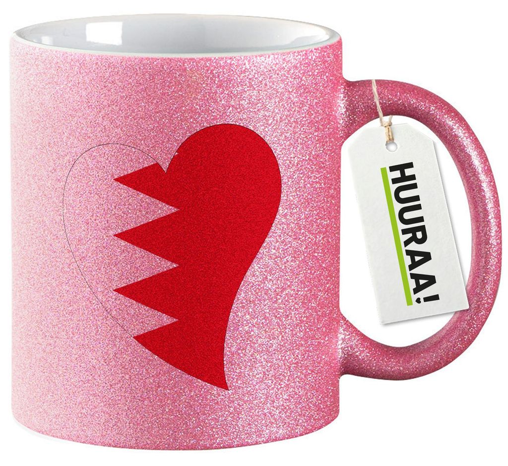 Huuraa Glitzertasse Bahrain Flagge Herz 330ml Pink Keramik Kaffeebecher Geschenkidee
