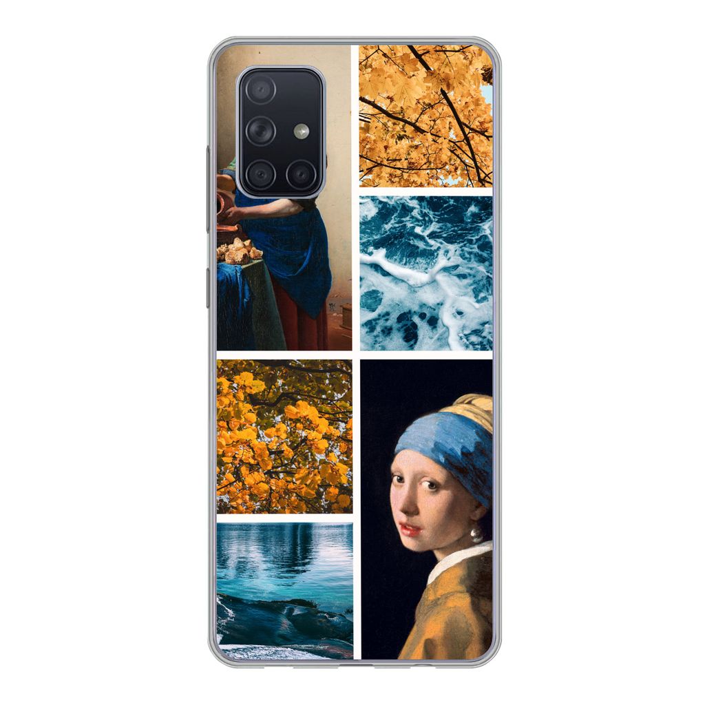 MuchoWow Handyhülle Schutzhülle Hülle für Samsung Galaxy A51 Milchmädchen - Mädchen mit Perlenohrring - Collage Silikon Softcase Handy Hül...