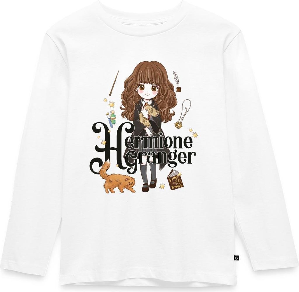 Spreadshirt Harry Potter Hermine Granger Chibi Kinder Premium Langarmshirt, 110/116 (4 Jahre), Weiß