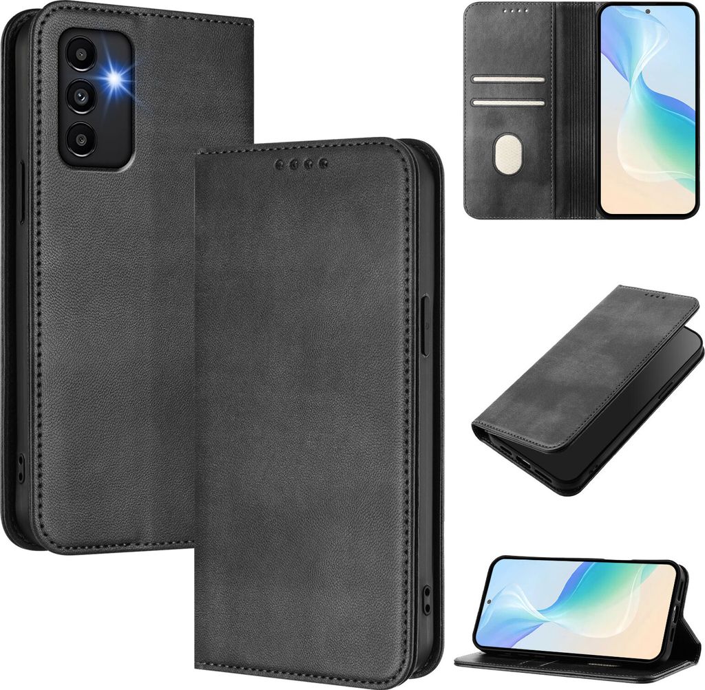 Handyhülle für Samsung Galaxy A13/A04S/A04/M13 5G, Vintage Leder RFID Schutz Kartenfach Standfunktion Magnetische Klapphülle Schwarz