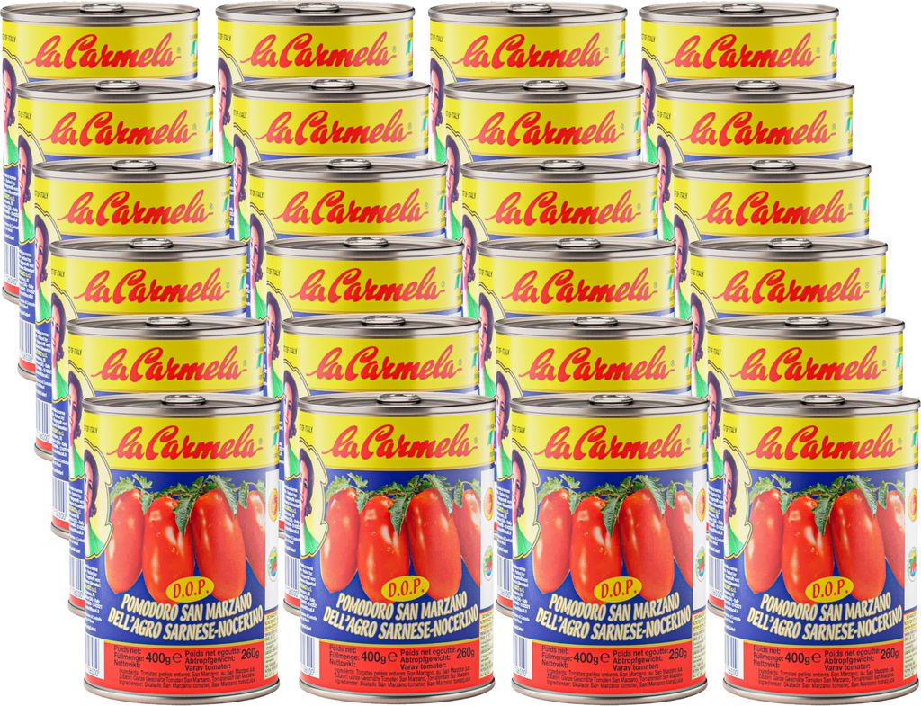 Esprevo 24x 400g original D.O.P. San Marzano Tomaten Dose | La Carmela ganze geschälte Pizzatomaten frisch aus Italien