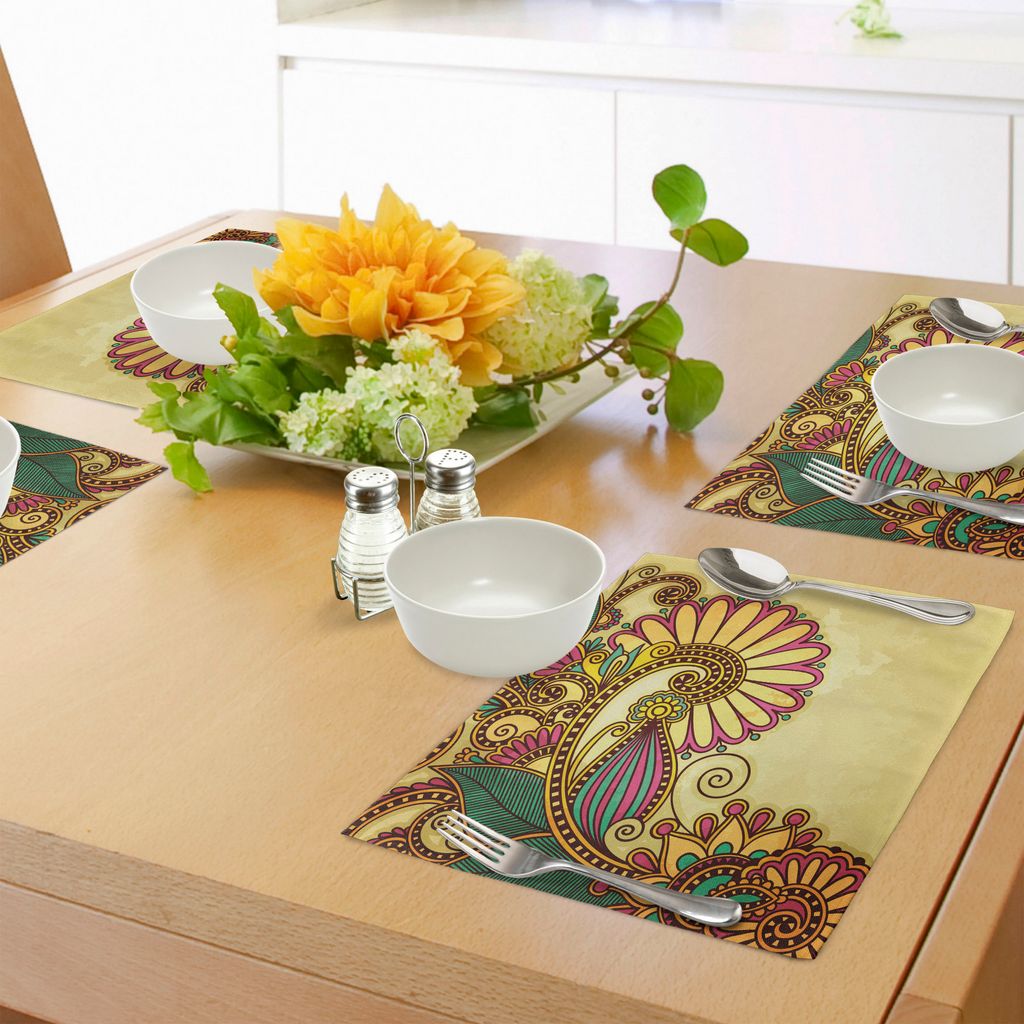ABAKUHAUS Grunge Platzmatten, Paisley-Blumen-und Blatt-Design mit ethnischen Zen Floral Mandala orientalische Muster Effekte, Tiscjdeco aus Farbfes...