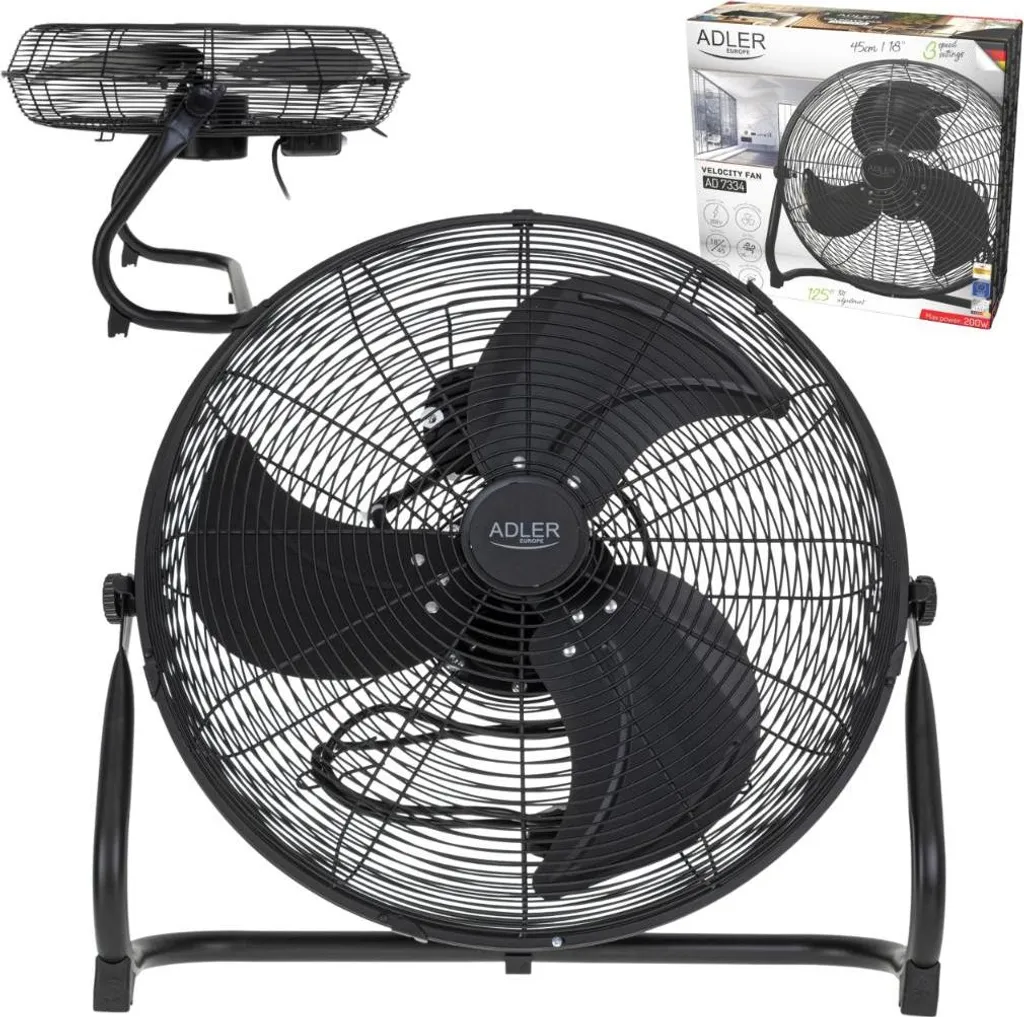 Ventilateur de sol chromé ADLER AD7334 de 45cm avec inclinaison réglable 110W