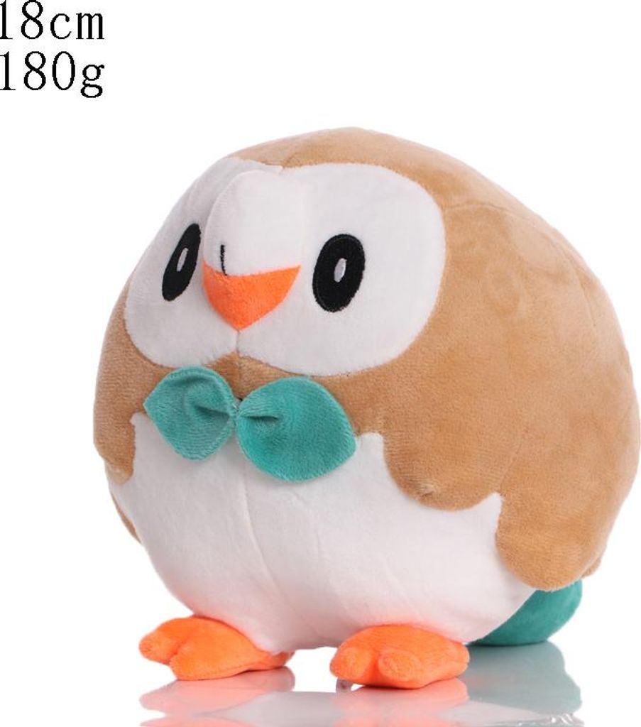 A plush toy of a cartoon owl character, likely from a video game or anime, is shown against a white background. Text indicating size and weight is present in the top left corner.