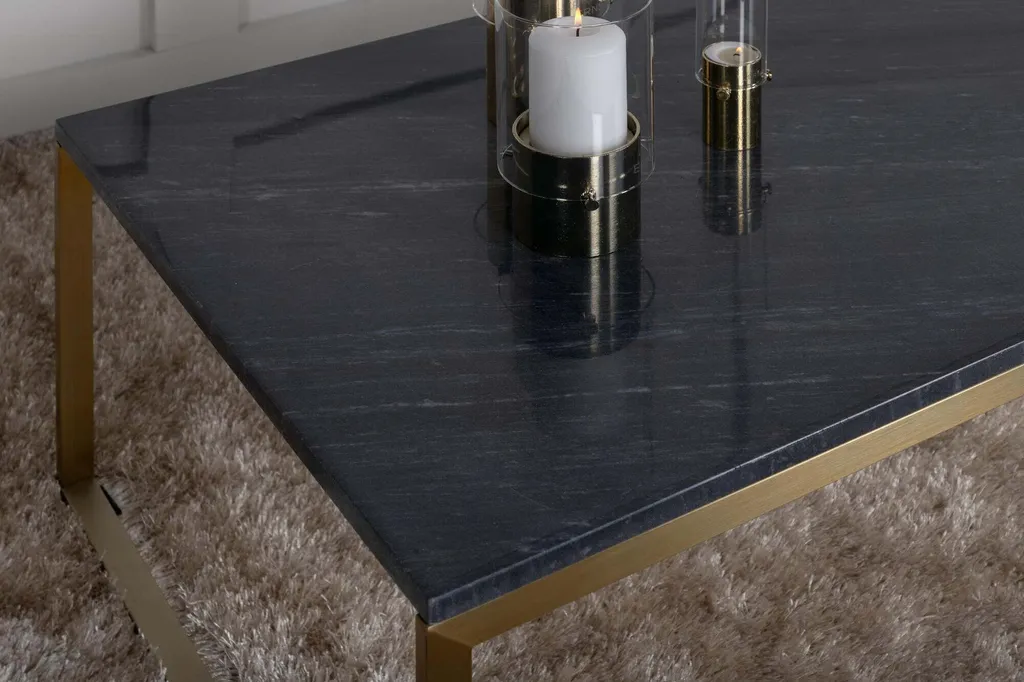 Table basse marbre gris 120cm avec structure or brillant luxe Estelle