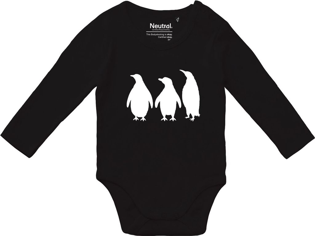 Huuraa Baby Body Pinguine Silhouette 80 Black Baumwolle Fairtrade Langarmbody Geschenkidee