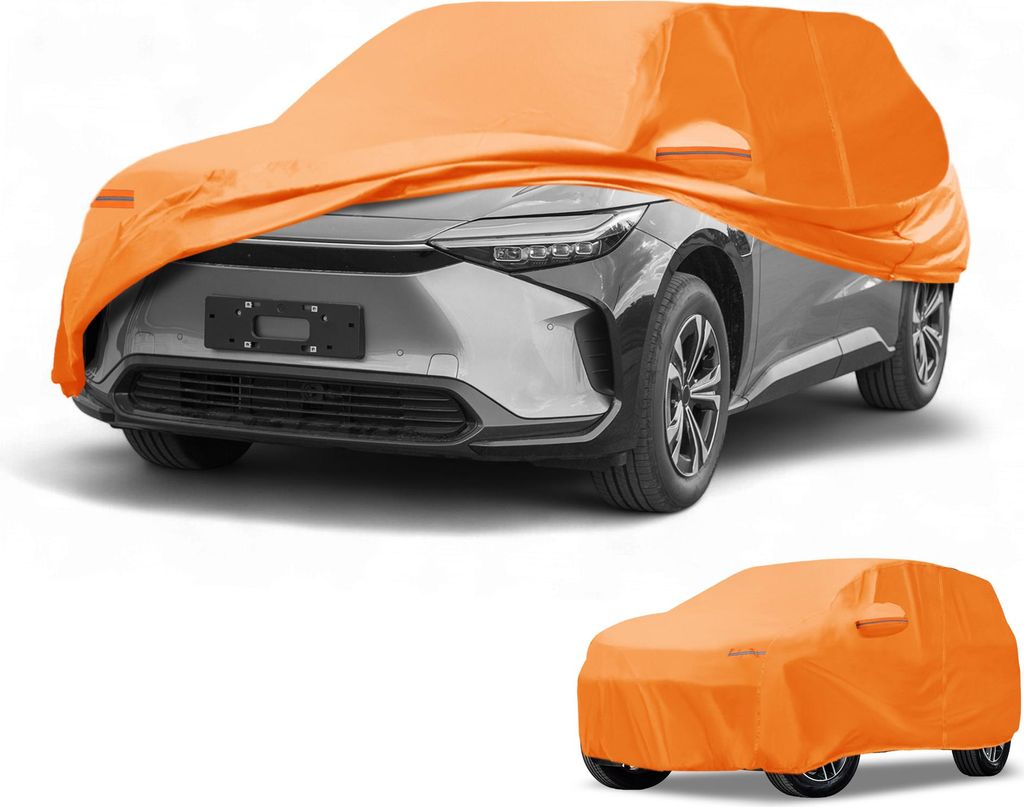 Autoabdeckung Wasserdicht Alle Wetter Automobil Au?en Vollst?ndige Au?enabdeckung fš¹r Toyota BZ4X Aluminiumfolie Baumwolle Orange mit Reflektie...