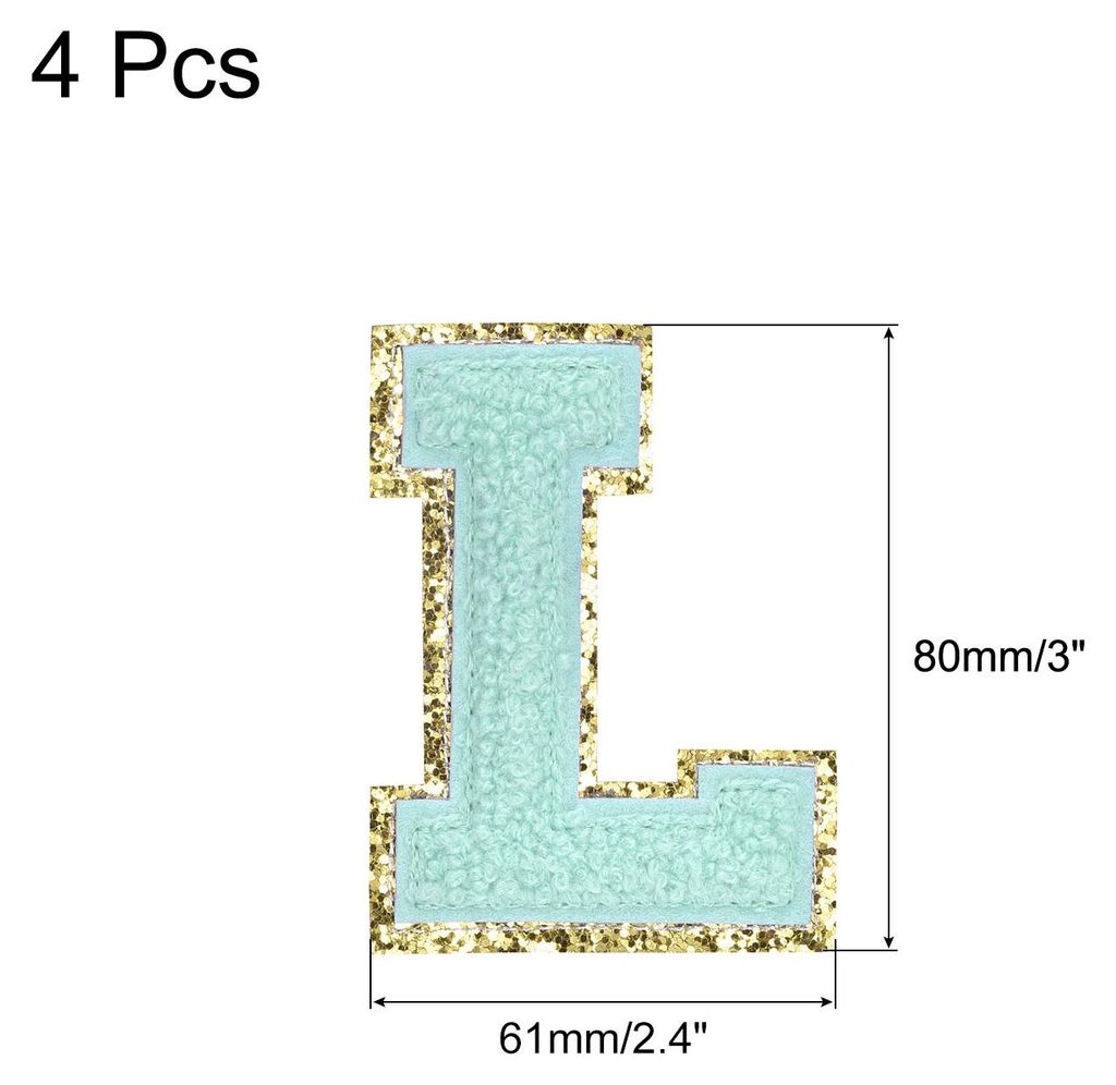 4 Stš¹ck Buchstaben zum Aufbš¹geln, Selbstklebende Chenille Buchstaben L mit Gold Rand, Gestickter Patch zum Aufbš¹geln fš¹r Kleidung, Tasc...