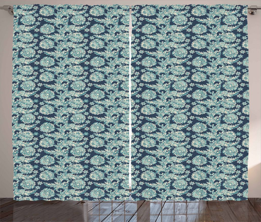 ABAKUHAUS Ethnisch Rustikaler Vorhang, Orientalische Folklore Blumen, Wohnzimmer Universalband Gardinen mit Schlaufen und Haken, 280 x 225 cm, Hell...