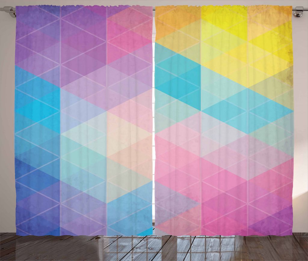 ABAKUHAUS Dreiecke Rustikaler Gardine, Triangles Verträumte Farben, Schlafzimmer Kräuselband Vorhang mit Schlaufen und Haken, 280 x 245 cm, Mehrf...