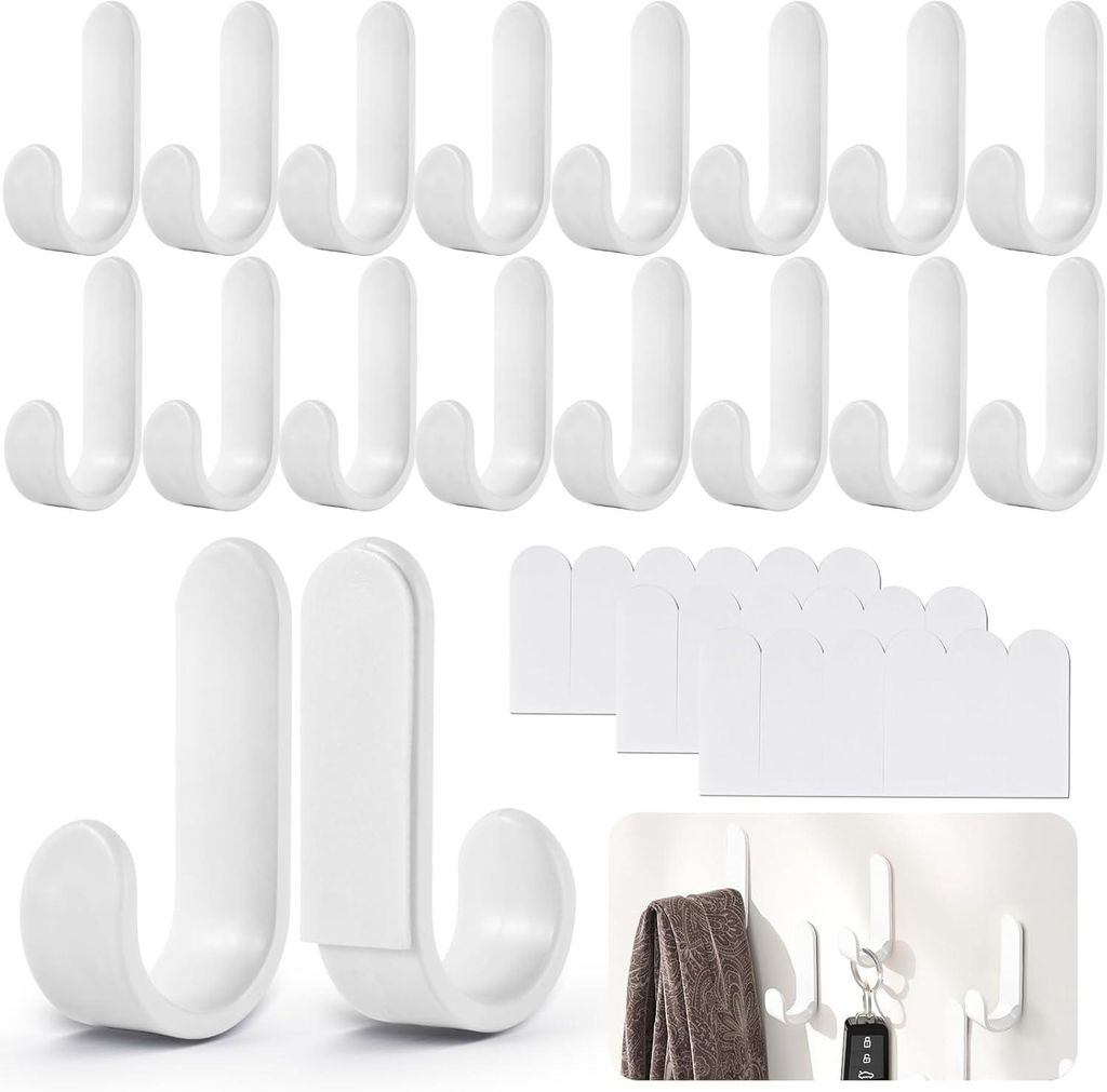 18 J-förmige Klebehaken für die Wand, 5,8 cm, weiß, einfach zu montieren, für Bad oder Küche