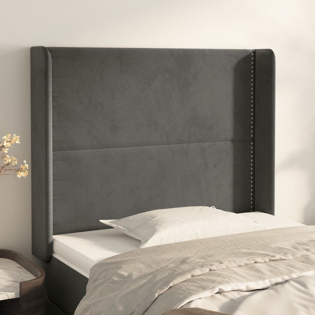 The Living Store Kopfteil mit Ohren Dunkelgrau 103x16x118/128 cm Samt