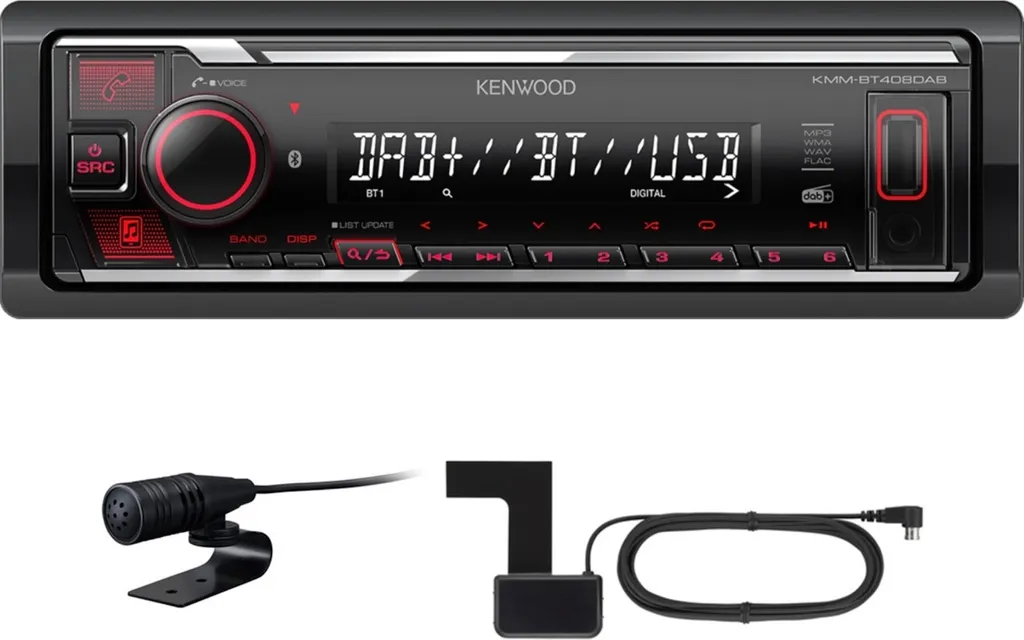 Kenwood KMM-BT408DAB Autoradio Bluetooth sans CD avec Antenne DAB+ Incluse