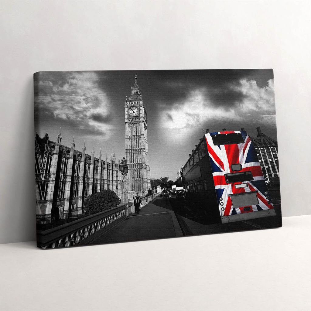 Big Ben und ein Bus in London – Leinwandbild Wandbild – 60x40 cm – Leinwandbilder – Wandbilder – Schlafzimmer – Flur