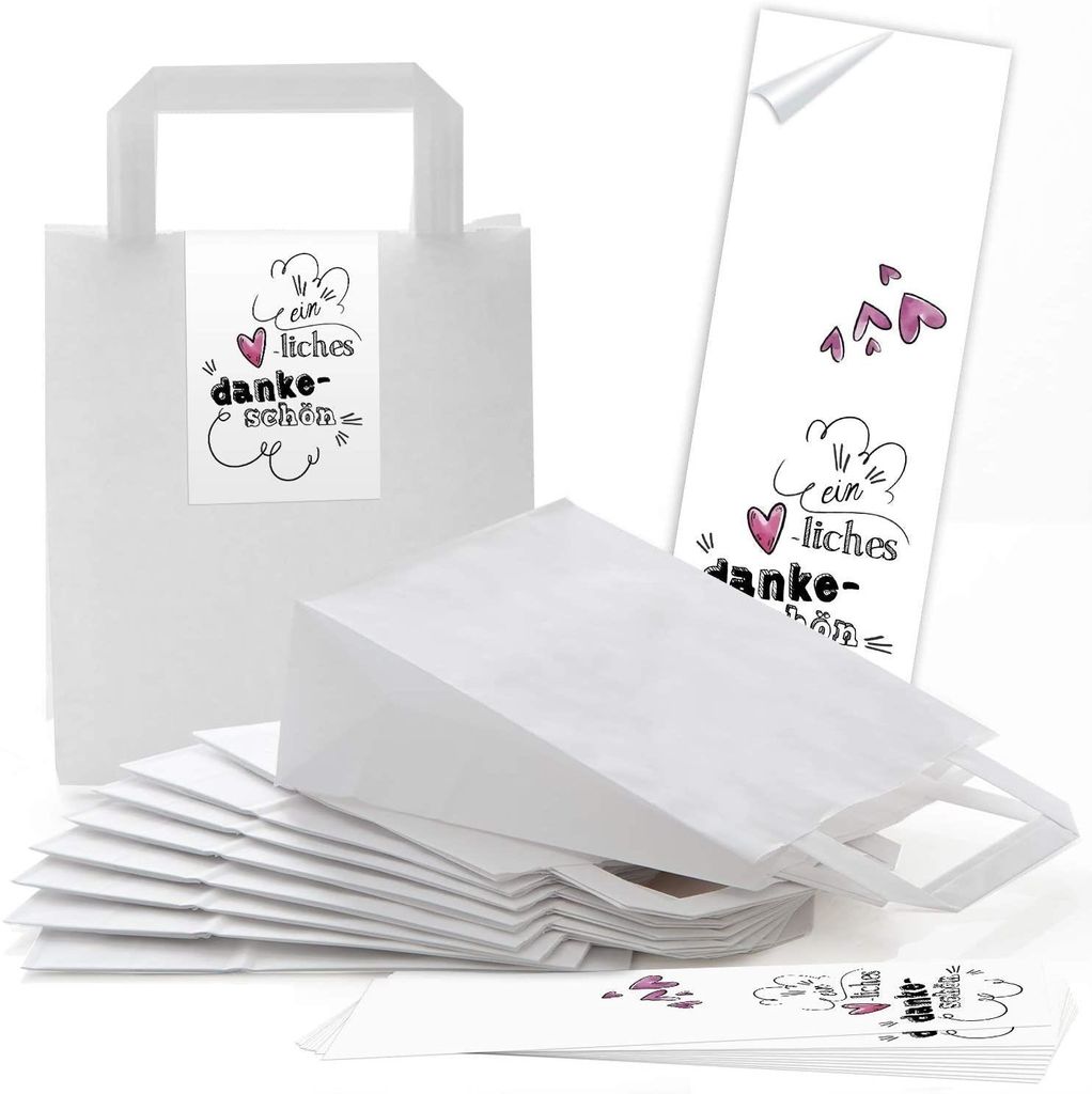 Logbuch-Verlag 5 weiße Papiertüten mit Henkel u. Boden + Geschenkaufkleber braun gold Weihnachtsmotive herbstlich Weihnachtsverpackung Geschenk V...