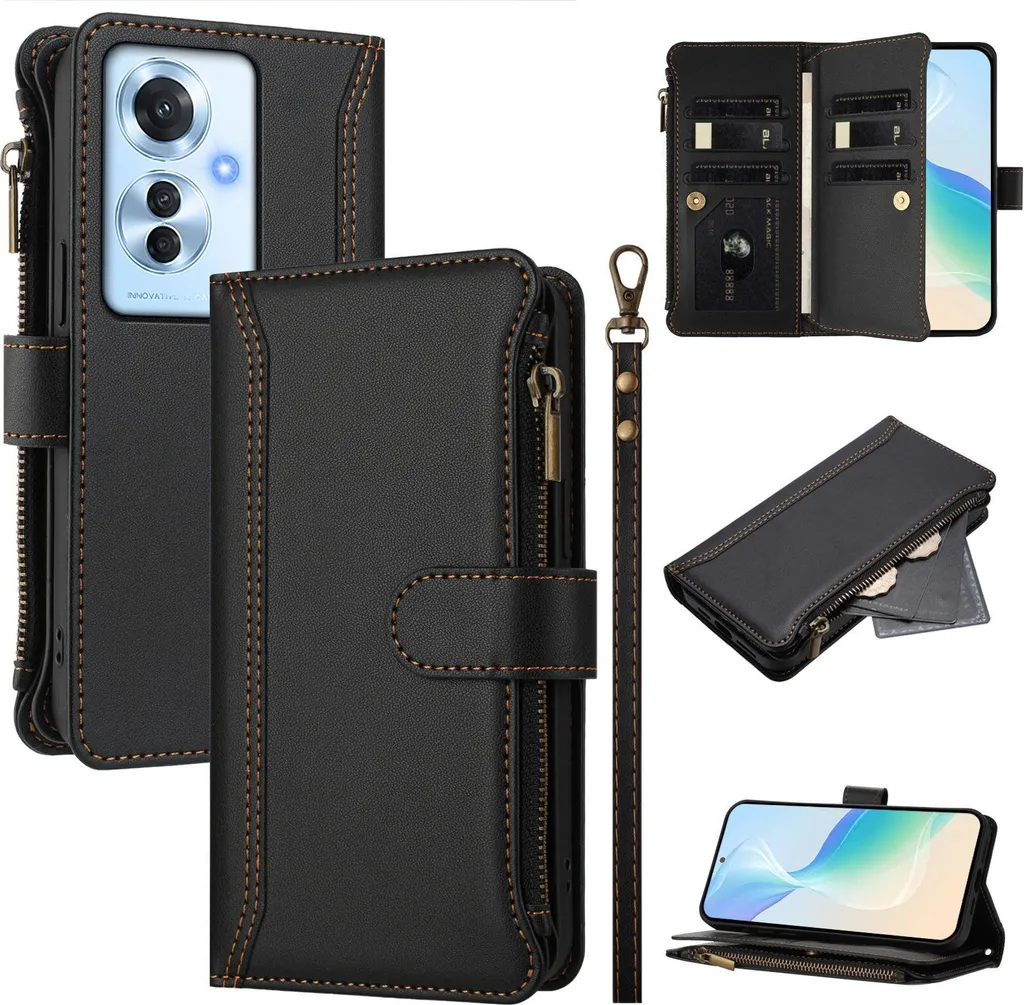 Cover Oppo F25 Pro / Reno11 F Business Portfolio con Zip e Stand - Nero
