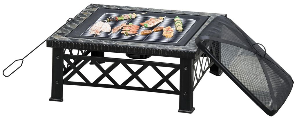 Outsunny 3-in-1 vuurkorf met vlammenwerend scherm, Productafbeelding 