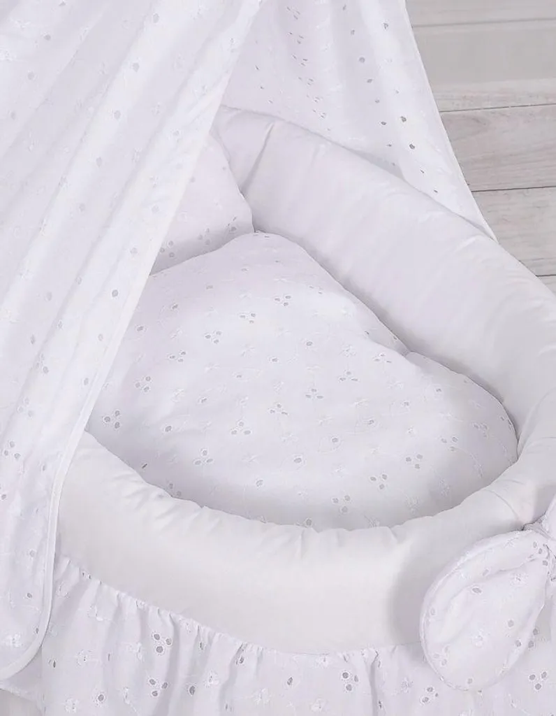 Poussette poupée blanche dentelle brodée avec ensemble de lit complet - 3