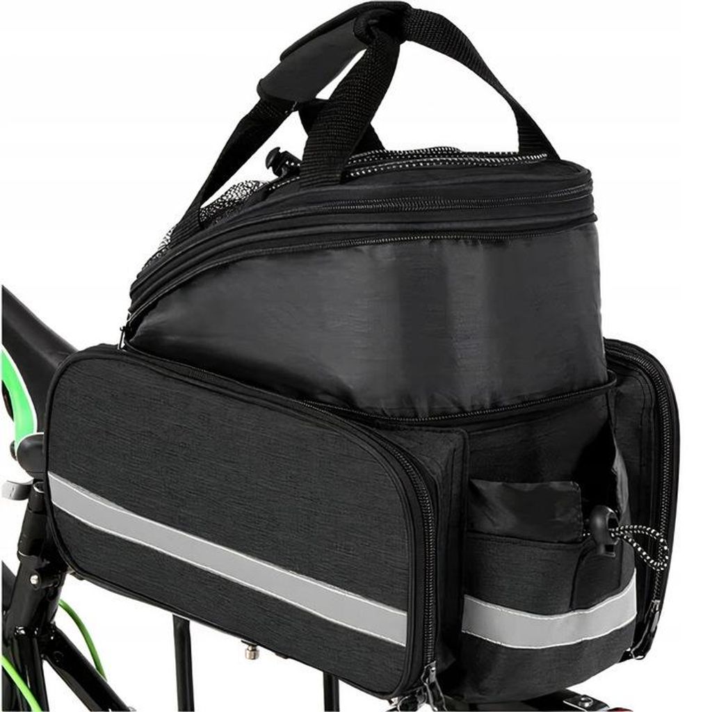 Fahrradtasche Gepäckträger Doppeltasche 20L Mit Thermofach Reflektoren Schultergurt Schwarz