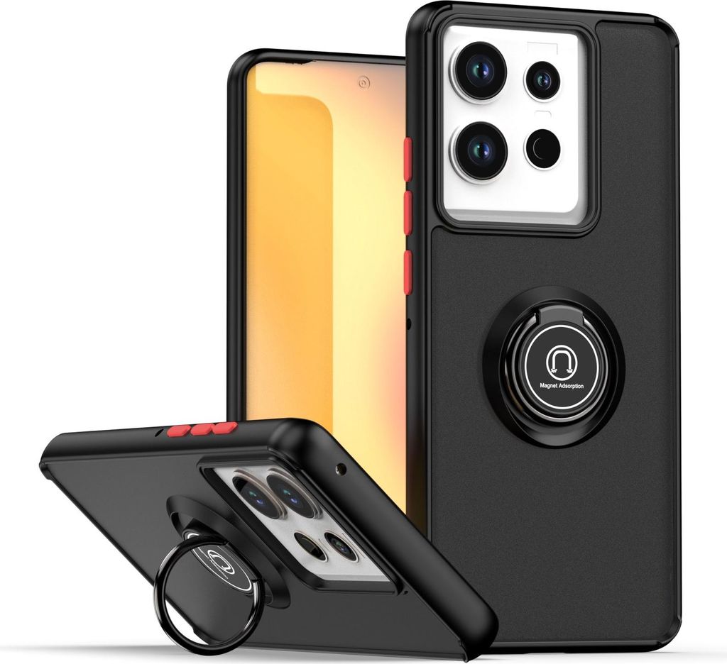 Hülle für Motorola Edge 50 Pro Matte Transluzent TPU Stoßfest Schutzhülle mit Ring Halter Ständer Schwarz Rot