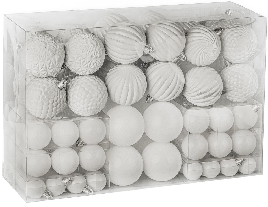 Bombki choinkowe nietłukące 6/4/2,5 cm 100 sztuk Biały Zdjęcie produktu 