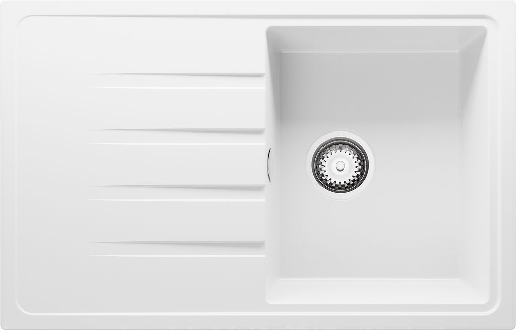 PRIMAGRAN Spülbecken Weiß 78x50cm, Granitspüle 1 Becken + Ablauf-Set, Küchenspüle ab 45er Unterschrank - Mailand