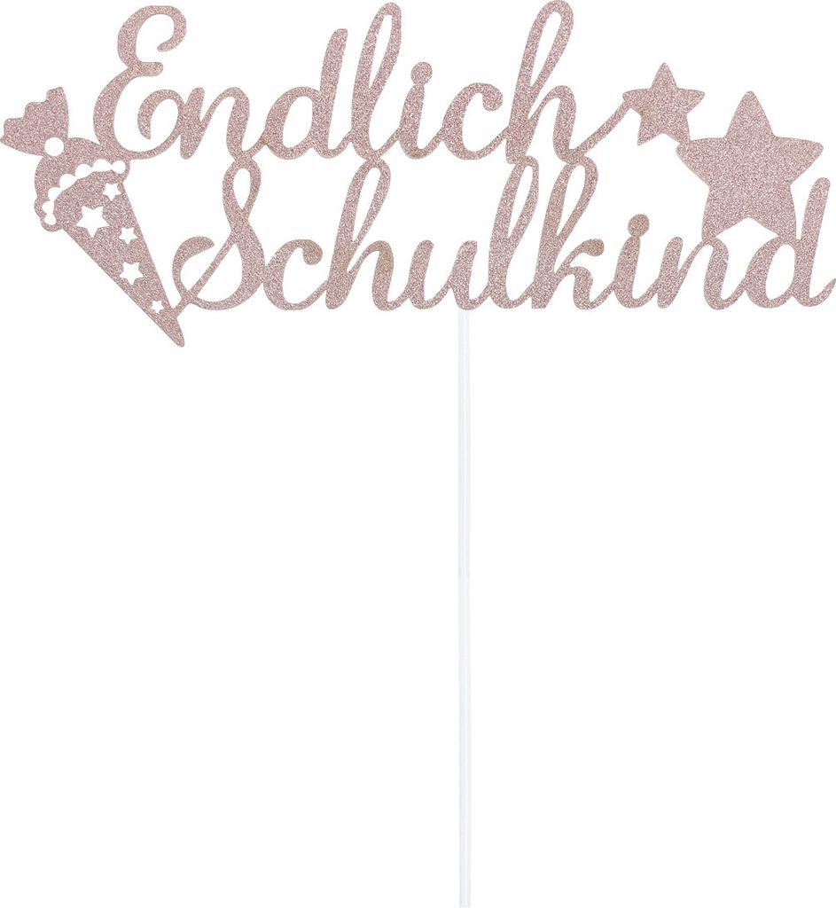 Oblique Unique Endlich Schulkind Torten Topper Glitzernd rosa für Schuleinführung Einschulung Schulanfang Mädchen Kuchendeckel