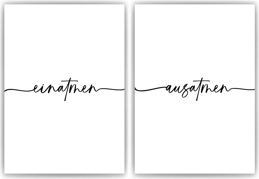Einatmen Ausatmen Poster - Yoga Entspannung Geschenk Relax Wandbild Wohnzimmer Küche Esszimmer Schlafzimmer Wanddeko – A4 (21x29.7cm) / ohne Bil...