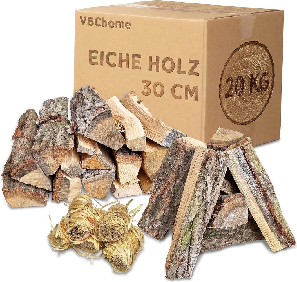 VBChome Brennholz Menge 20 kg Eiche Holz Holzscheite 30cm Getrocknetes Holz Kaminholz Lagerfeuer und Ofen Kaminöfen Grill Feuerholz Natürlich Öko