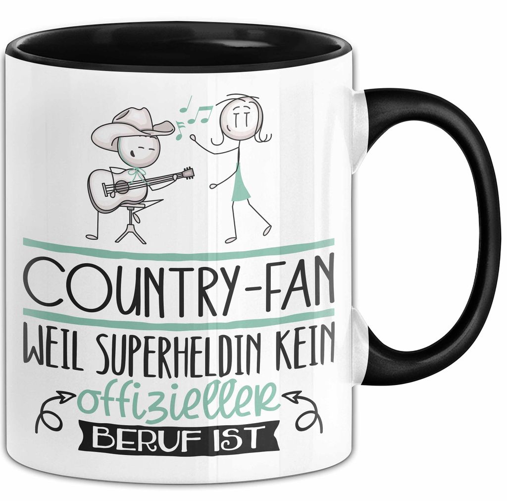 Country-Fan Geschenk Tasse Lustiger Spruch Country-Fan Weil Superheldin Kein Offizieller Beruf Ist Geschenkidee (Schwarz)