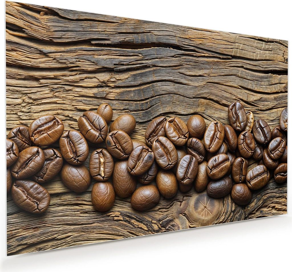 Glasbild 60x40cm in XXL für Wohnzimmer, Schlafzimmer Motiv Kaffeebohnen Holz