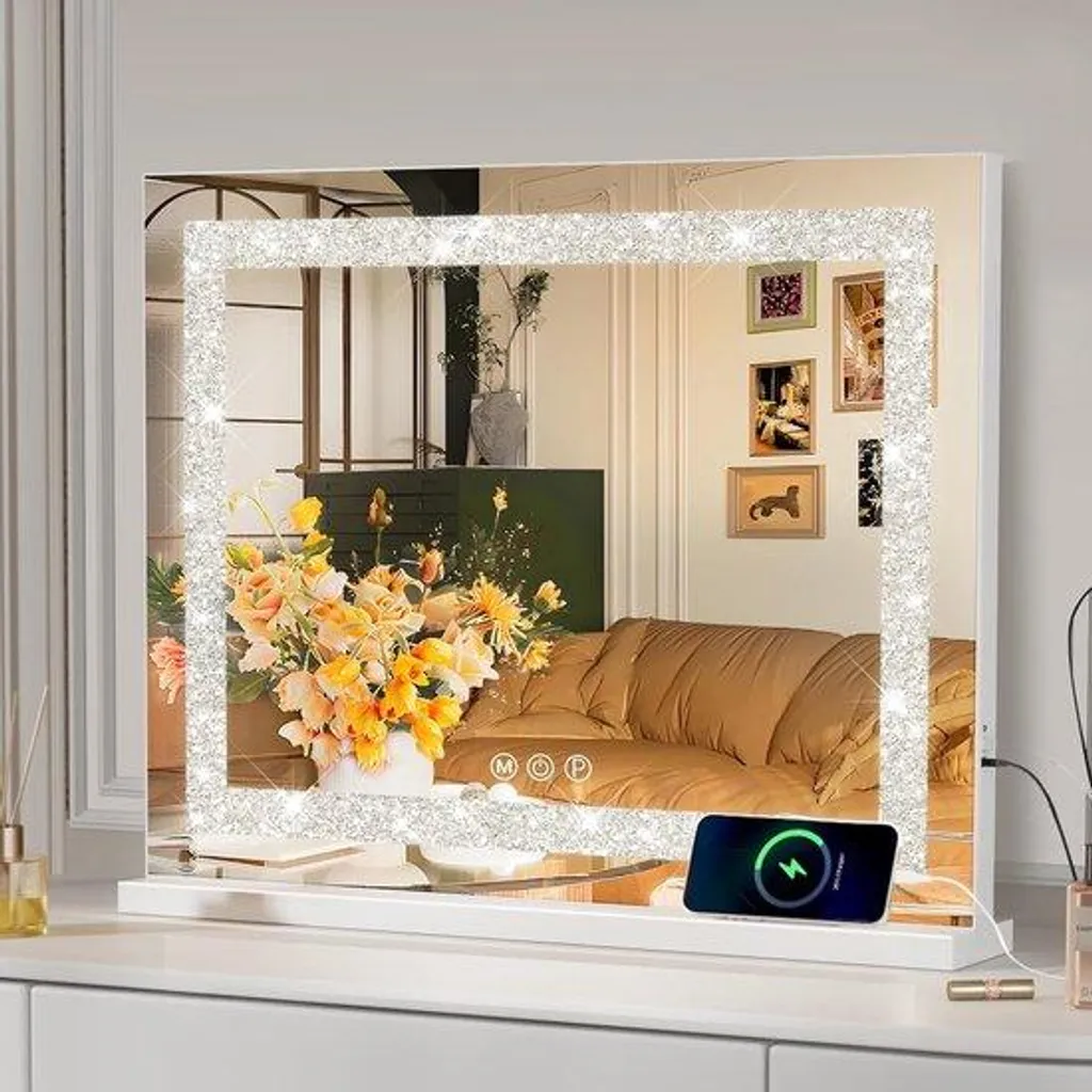 Miroir de toilette lumineux argenté - Grand miroir maquillage éclairé
