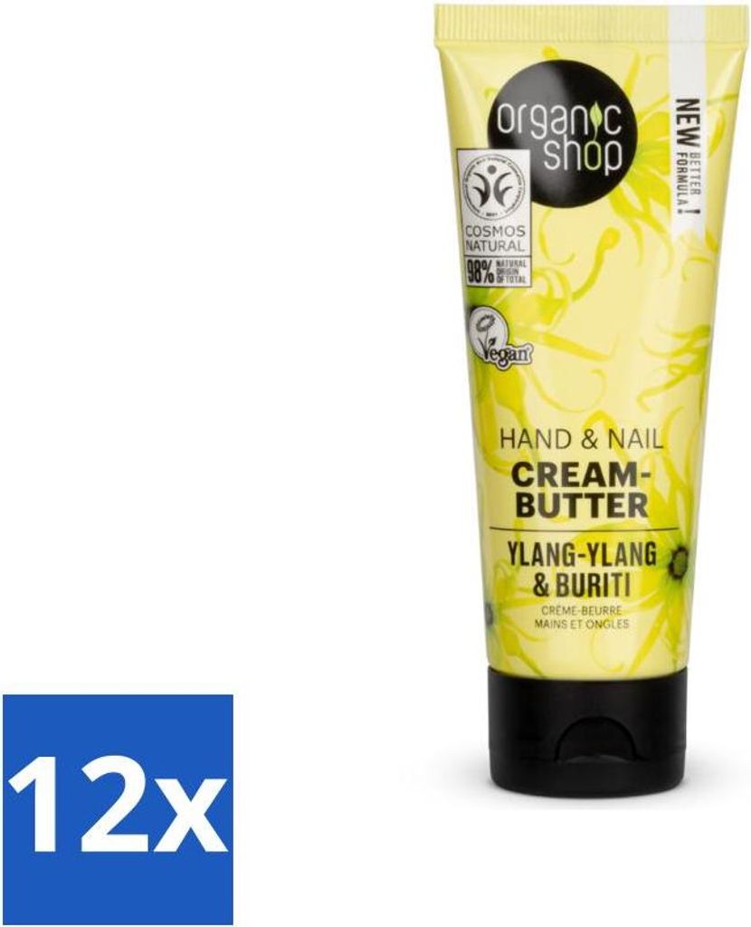 Organic Shop - Ylang-Ylang & Buriti Hand- und Nagelcreme - Beruhigend und regenerierend - 75 ml - Vorteilspack - 12 Stücke