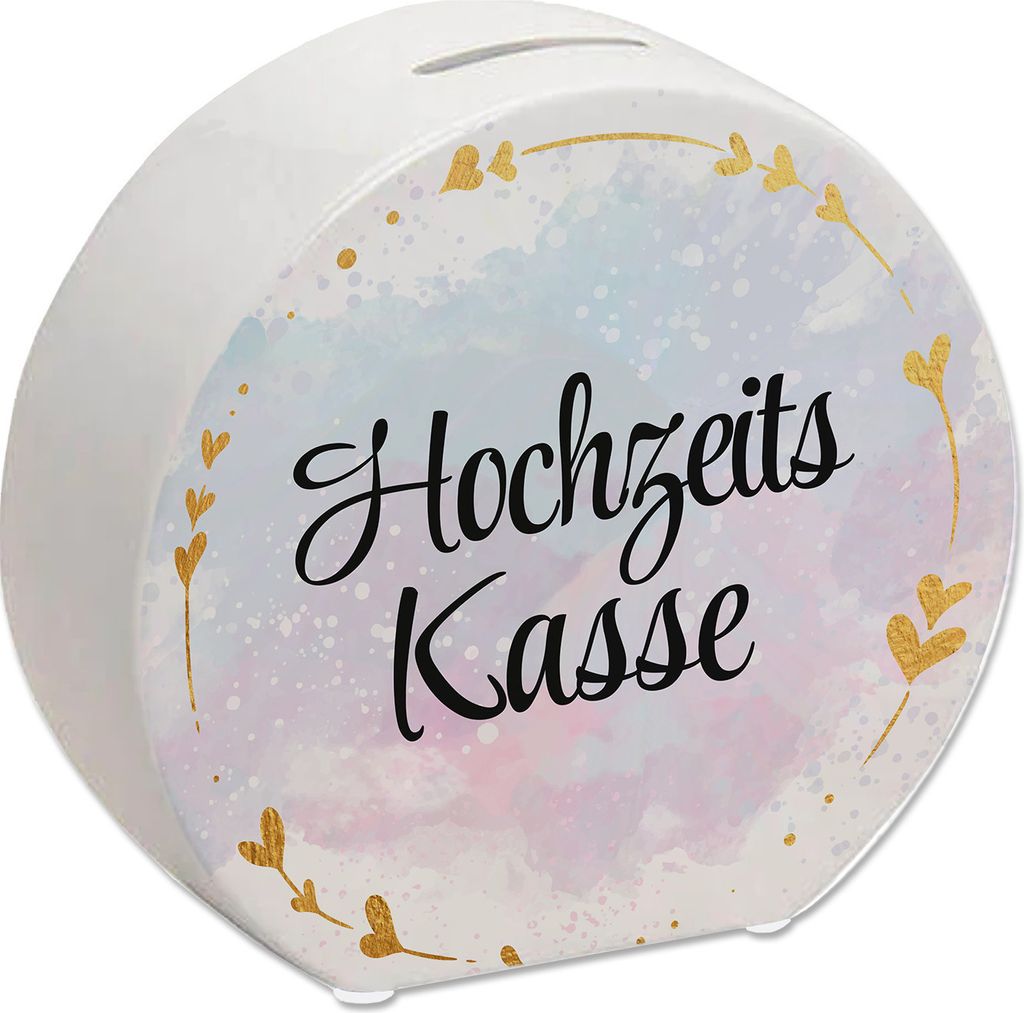 Hochzeit Spardose aus Keramik mit dekorativem Design und goldenen Herzen -