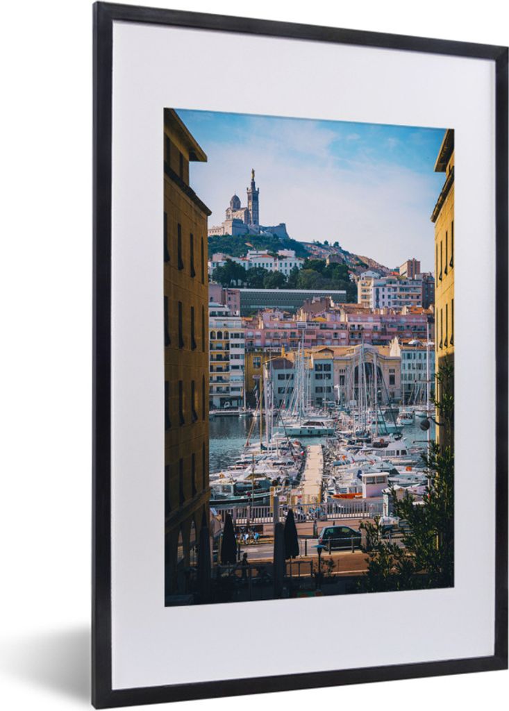 MuchoWow MuchoWow Gerahmtes Poster Hafen - Marseille - Boote 40x60 cm - Poster mit zchwarzem Bilderrahmen - Poster in Rahmen