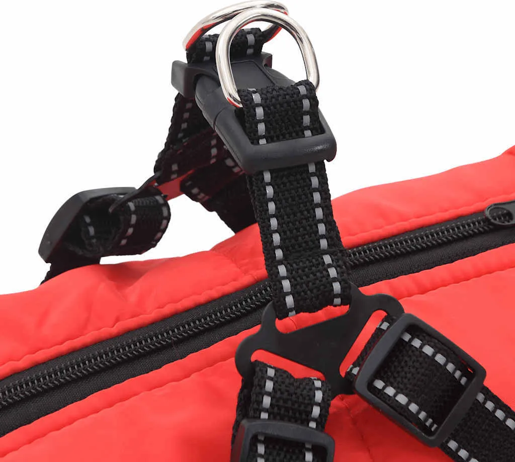 vidaXL Cappotto per cani con pettorina impermeabile riflettente rosso L68 - 7