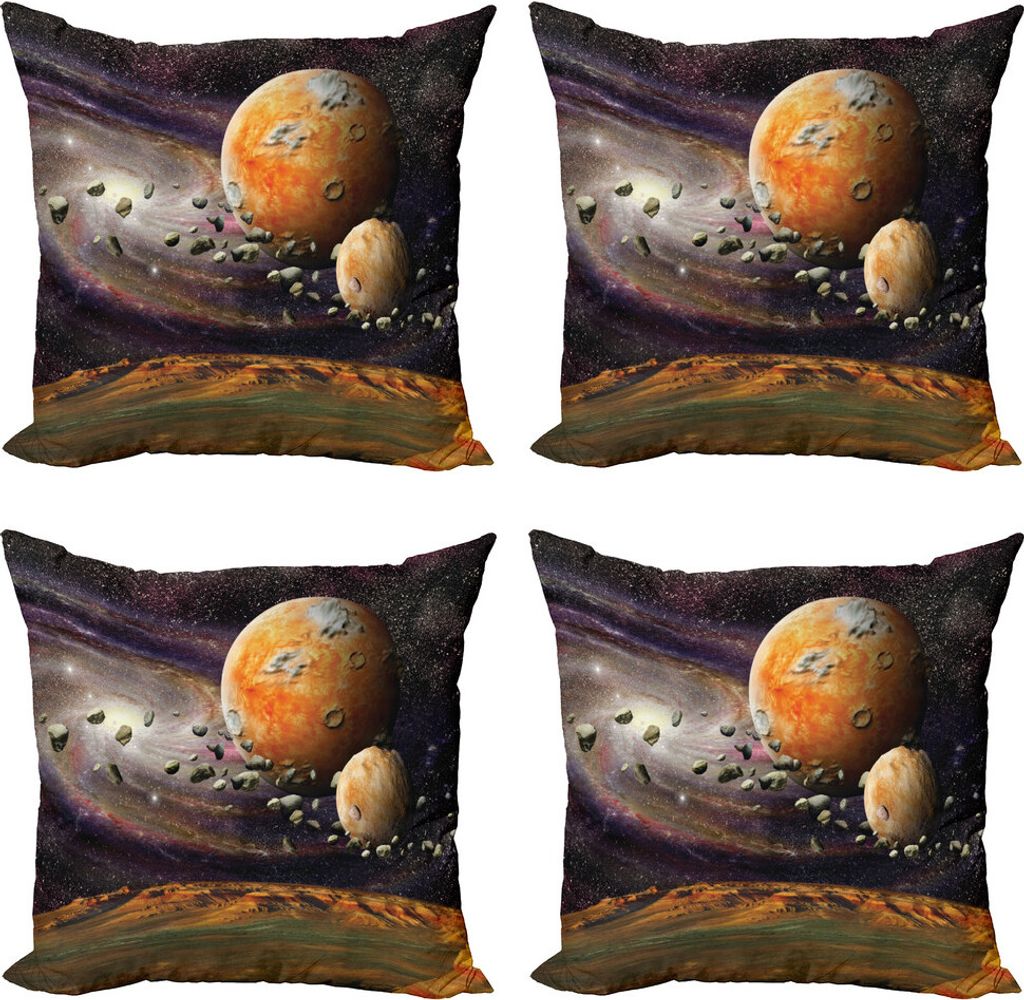 ABAKUHAUS Galaxis Kissenbezug Set (4 Stück), Universum Raum Planeten, Moderner Doppelseitiger Digitaldruck, 45 cm x 45 cm, grün, Lila,