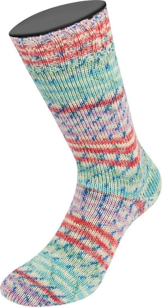 Lana Grossa - Landlust die Sockenwolle 6-F 150g 928 türkis mintgrün blau ecru rosa gestreift gesprenkelt
